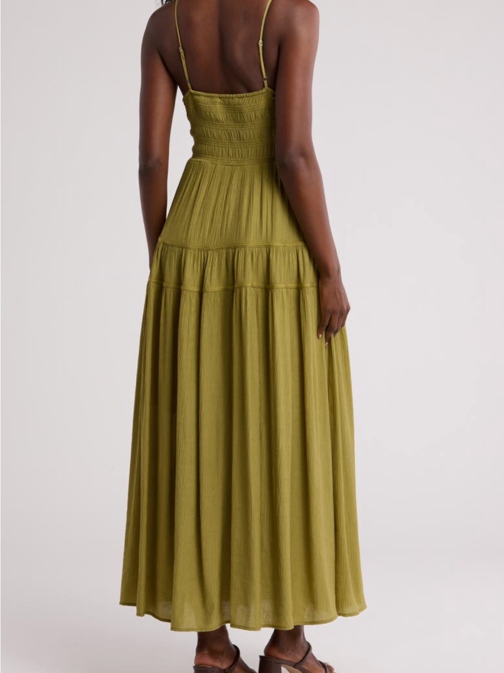Blu Pepper Olive Green Tiered Maxi Dress with Smocked Waist - Picture 2 of 5